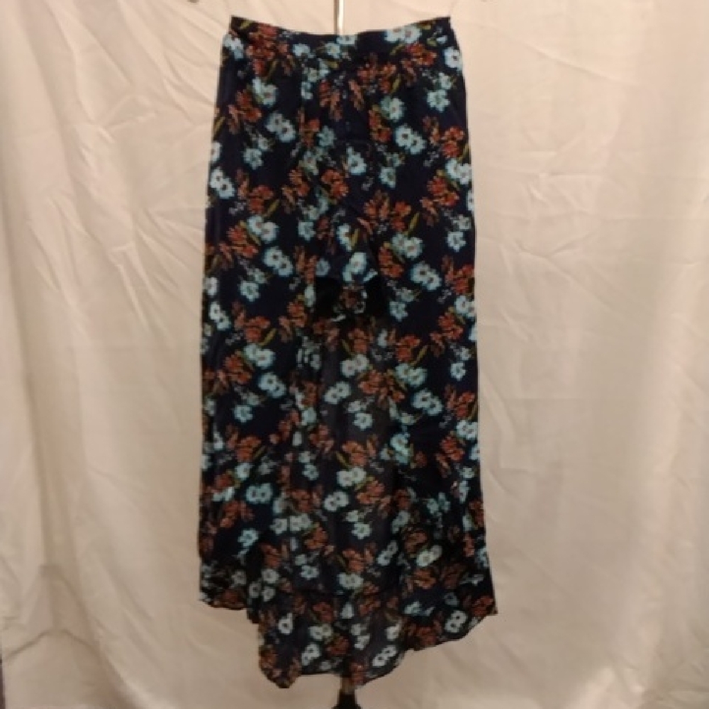 Entro High Low Floral Skirt in Navy and Blue